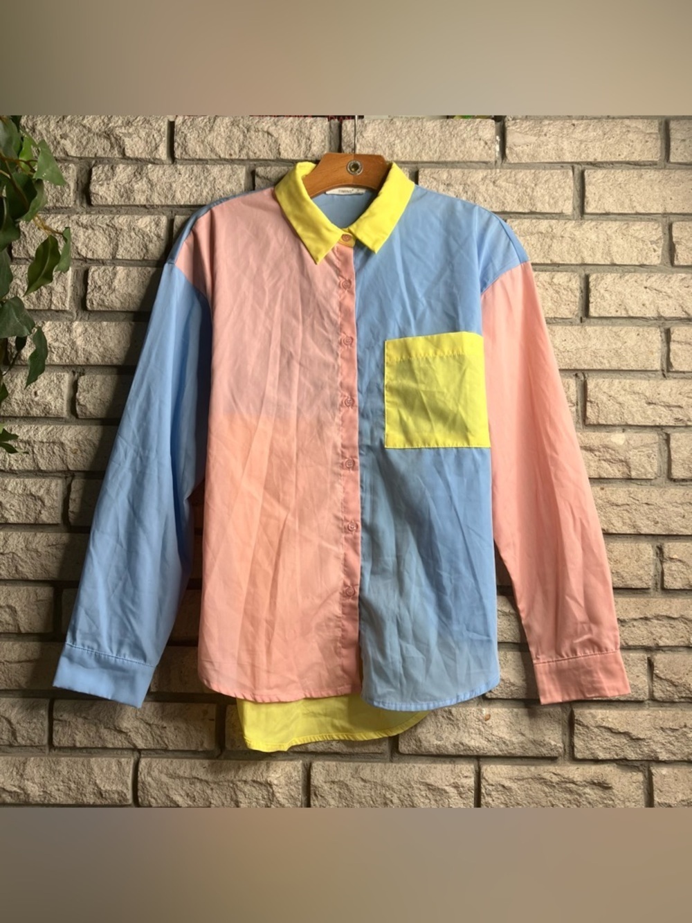 Timing Oversized Color Block Long Sleeve Button Down